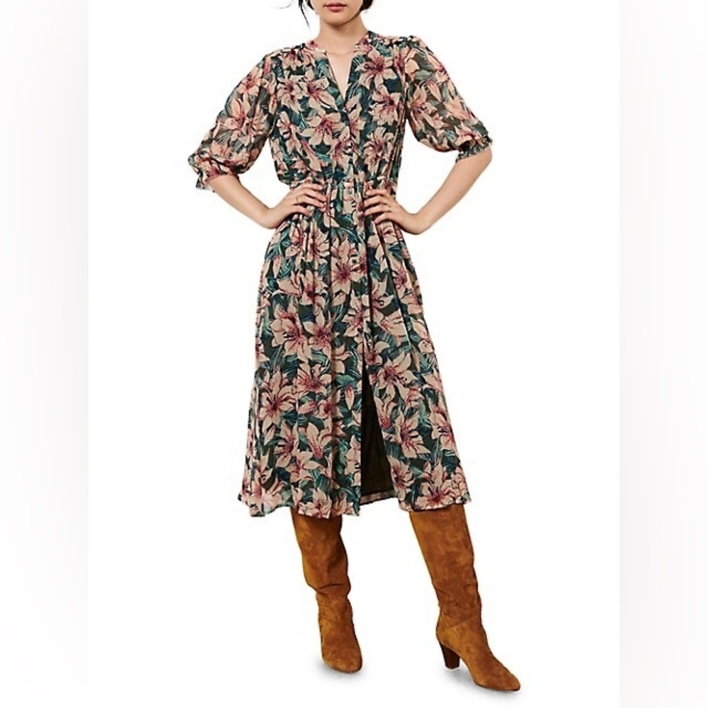 🎀 NEW BA&SH Brook Floral Print Midi Shirt Dress Medium